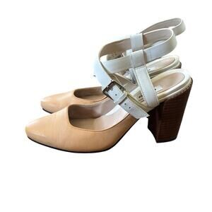 Clarks Tan and White Heels with Chunky Block Heel